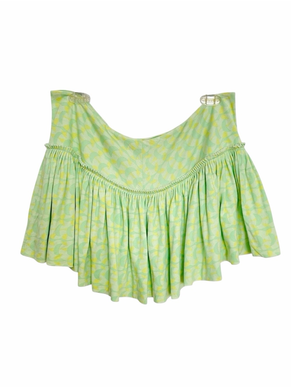 Vintage Free People Size L Drop Waist Green Yellow Abstract Print Mini Skirt